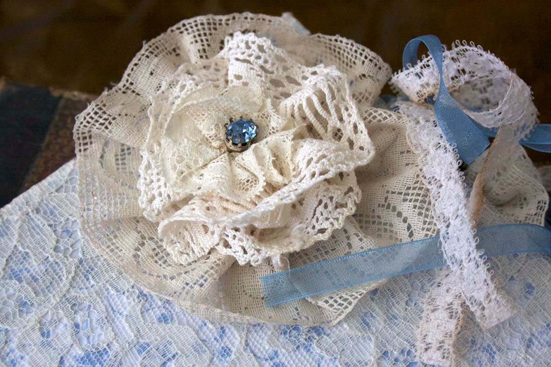 Wedding guest book - Something Blue - vintage shabby chic, custom - 20 pages