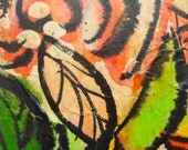 Asian Infusion Leaf original watercolor mounted on Porcelain Tile  4.25"x 4.25" by New York artist Joan Reese
