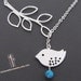 SALE, 10% OFF: Branch and bird lariat necklace with howlite turquoise in white gold, Bird necklace, branch necklace, bird pendant