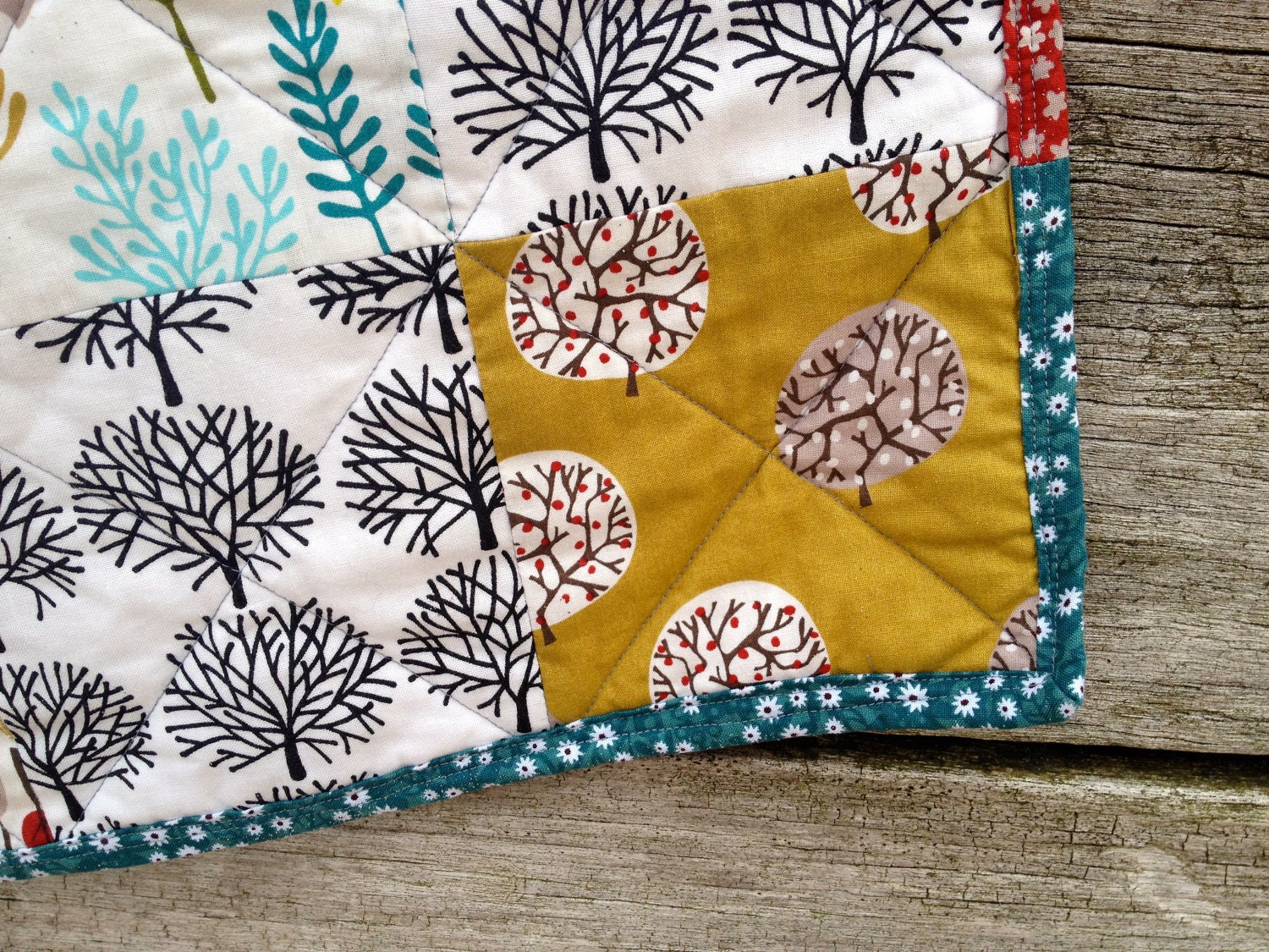 Modern baby quilt, lap size Throw Patchwork Blanket in Red Blue Green Brown