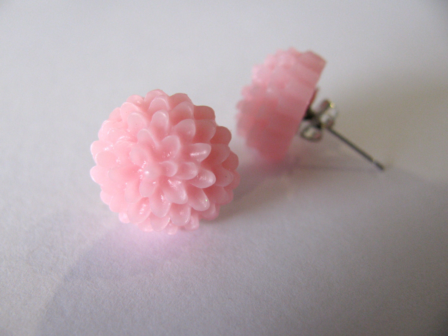 Pastel Pink Cabochon Flower Stud Earrings