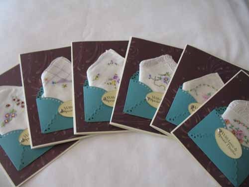 Vintage Peacock Colors Wedding Handkerchief Lot Plum Teal Bridal Shower Favor Tea Appreciation Thank You Hanky Greeting Cards