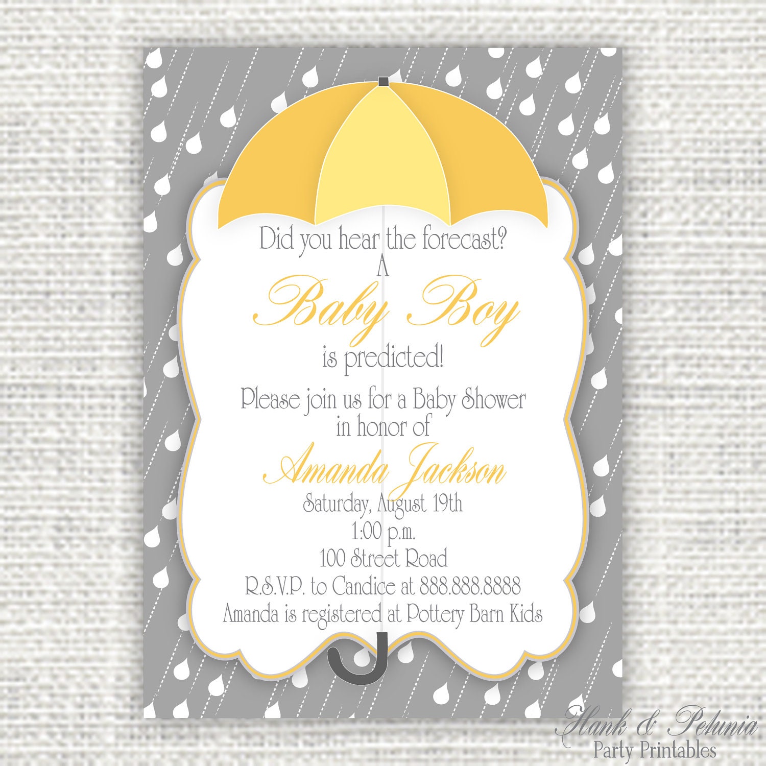 Printable Rain Baby or Bridal Shower Invitation