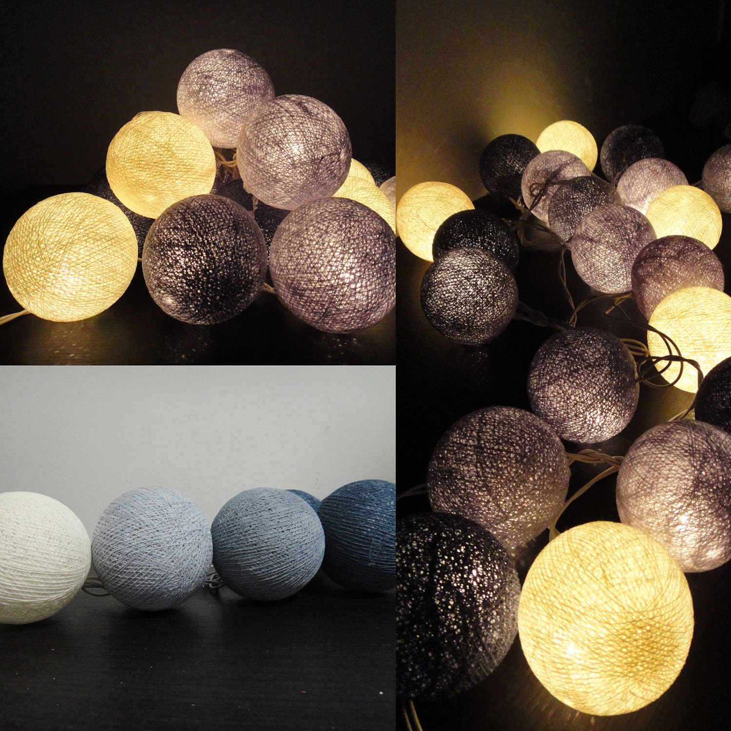 20 Mixed Gray Clound Tone Handmade Cotton Balls Fairy String Lights Party Patio Wedding Floor Table or Hanging Gift Home Decoration