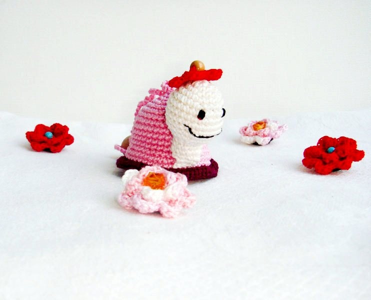 Rattle Turtle Baby toy Pink little turtle girl Crochet animal Zoo