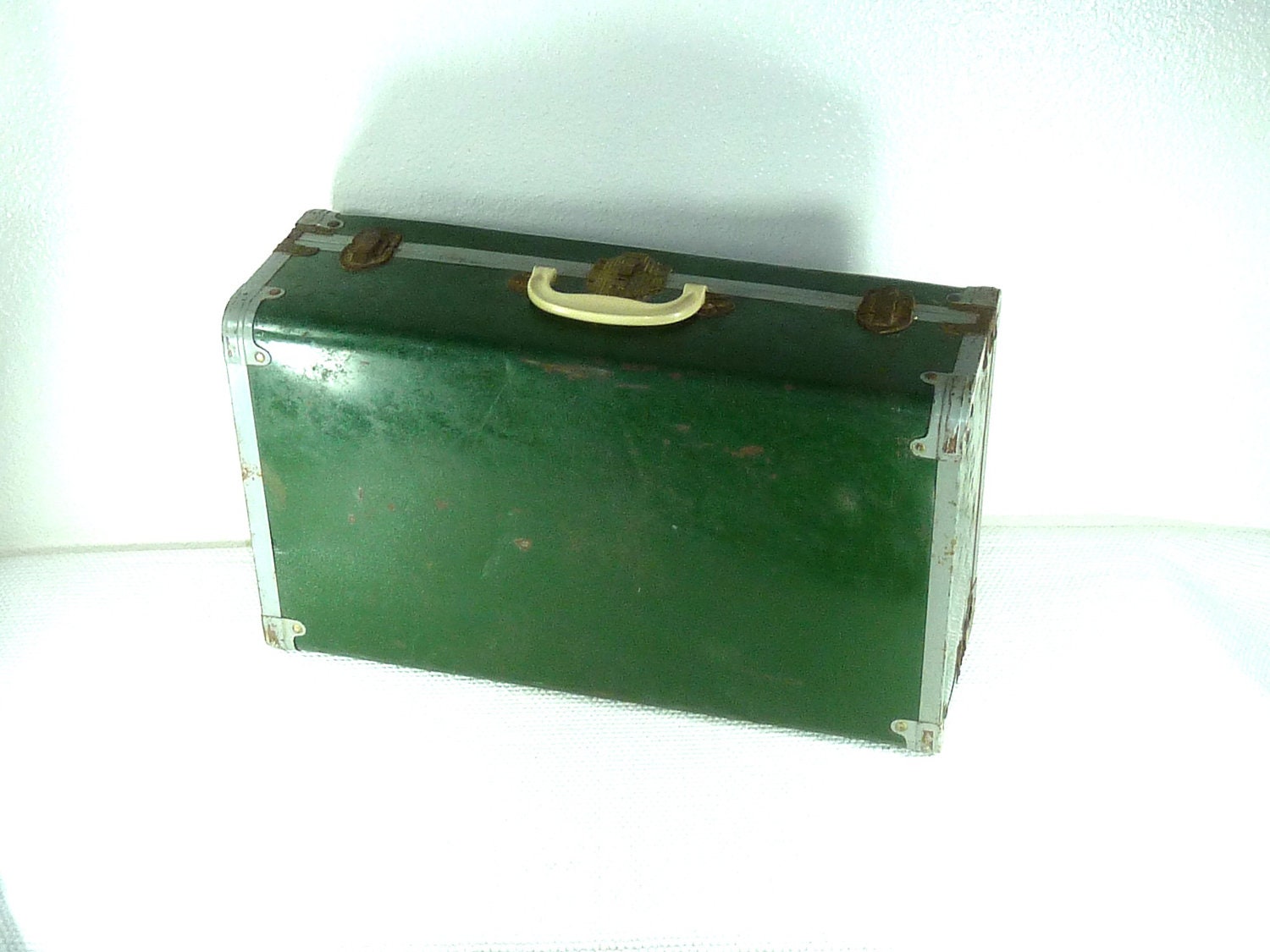 Industrial Green Metal and Wood Vintage Luggage