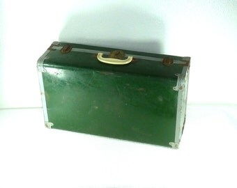 Industrial Green Metal and Wood Vintage Luggage