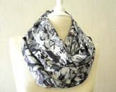LIX PERLE: Silk dressy circular tube floral navy/black/blue/ivory infinity, Calligraphy Floral Infinity Scarf