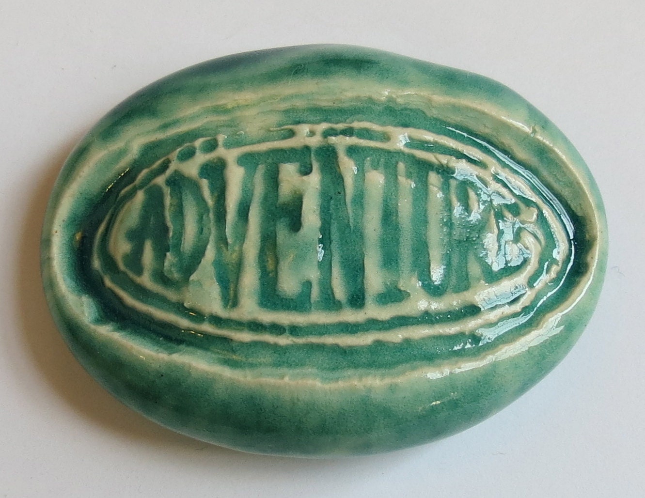 ADVENTURE Pocket Stone - Ceramic - TURQUOISE Art Glaze - Inspirational Art Piece