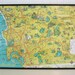Vintage Framed Travel Souvenir Map of San Diego County in Turquoise and Yellow