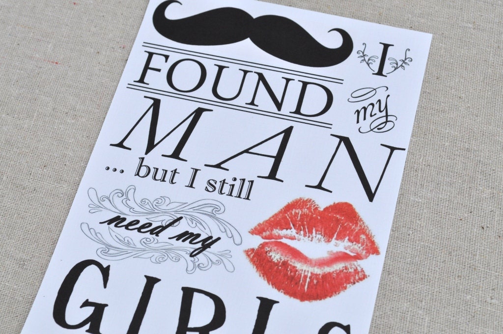 6 PIECE SET Bridesmaid Card, Will You Be My Bridesmaid, I Found My Man But I Still Need My Girls, Moustache and Lips Wedding Party