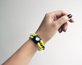 Neon yellow & black rhinestone wrap bracelet