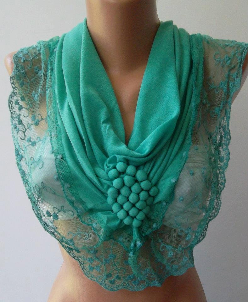 Georgeus  Scarf  Elegance  Shawl Scarf with Lacy Edge....nile green...Mothers Day Gift