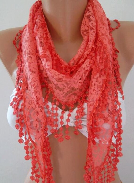 Coral  Scarf   Elegance  Scarf  Lace Scarf