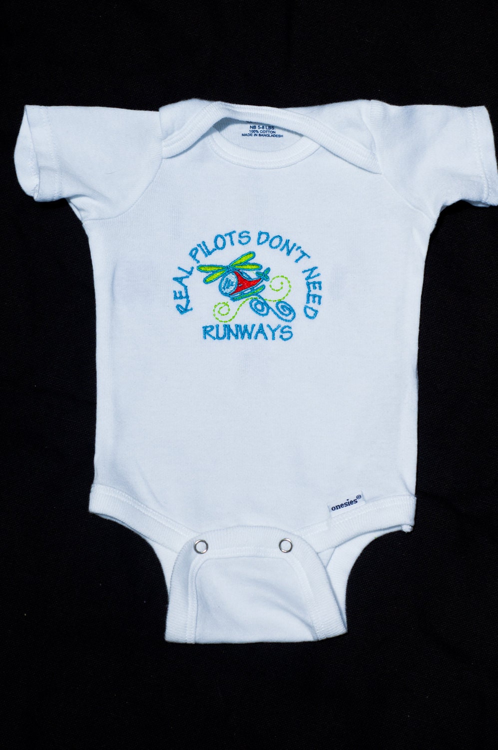 Embroidered "Real Pilots Don't Need Runways" Baby Boy Short Sleeve Onesie