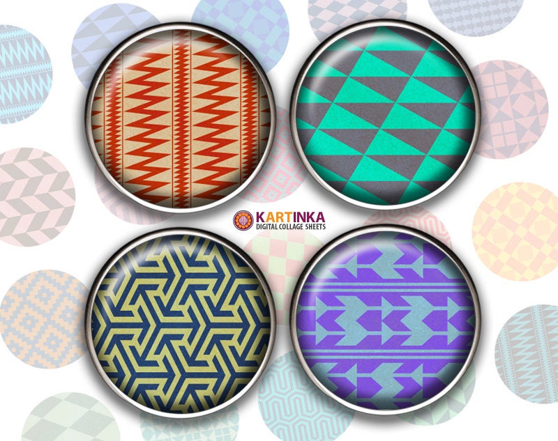 GEOMETRIC PATTERNS - 1 inch circle - Digital Collage Sheet - Printable Download - for pendants magnets