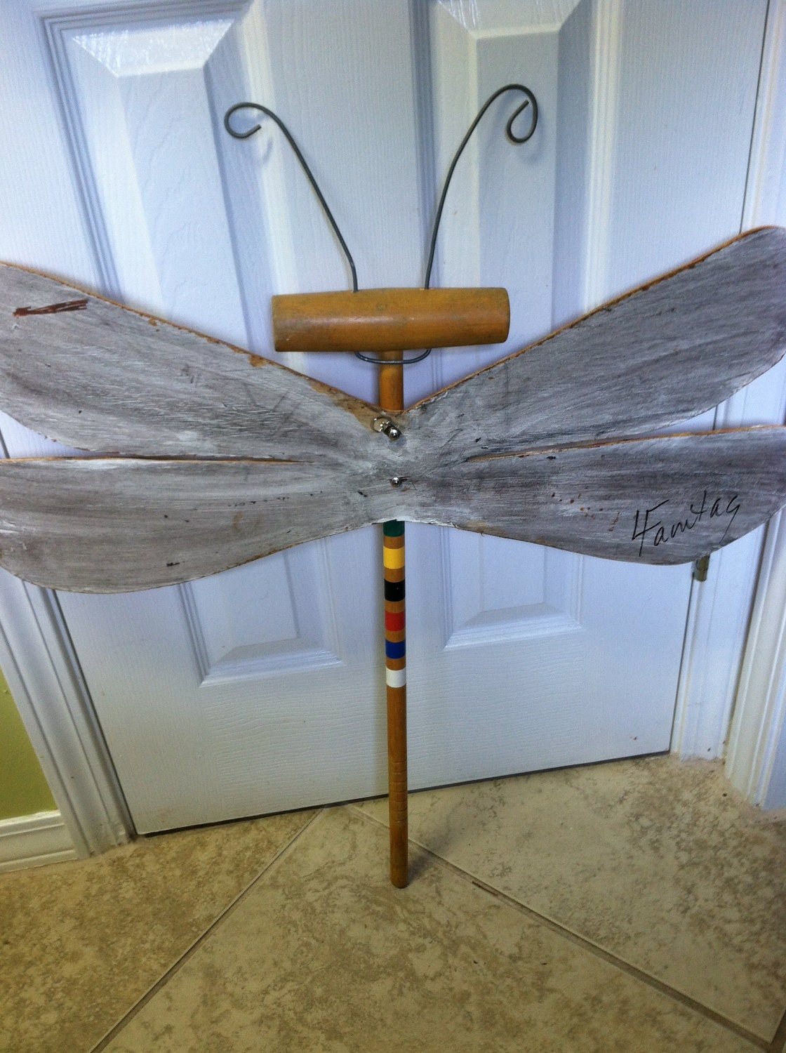 Table Leg Dragonfly Wall Art-  Summer Croquet Set Outdoor Dragonfly Garden Art