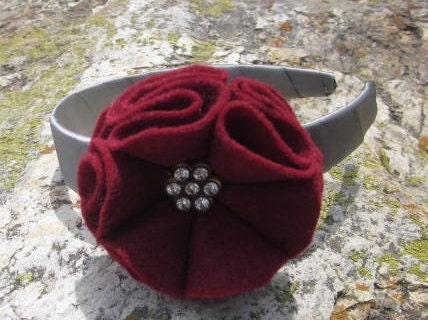 CLEARANCE - Red Flower on Grey Headband