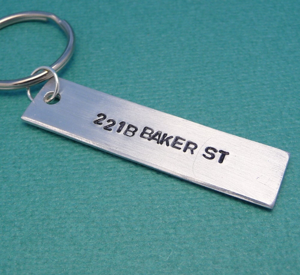 Sherlock Holmes Inspired - 221B Baker St - A Hand Stamped Aluminum Keychain