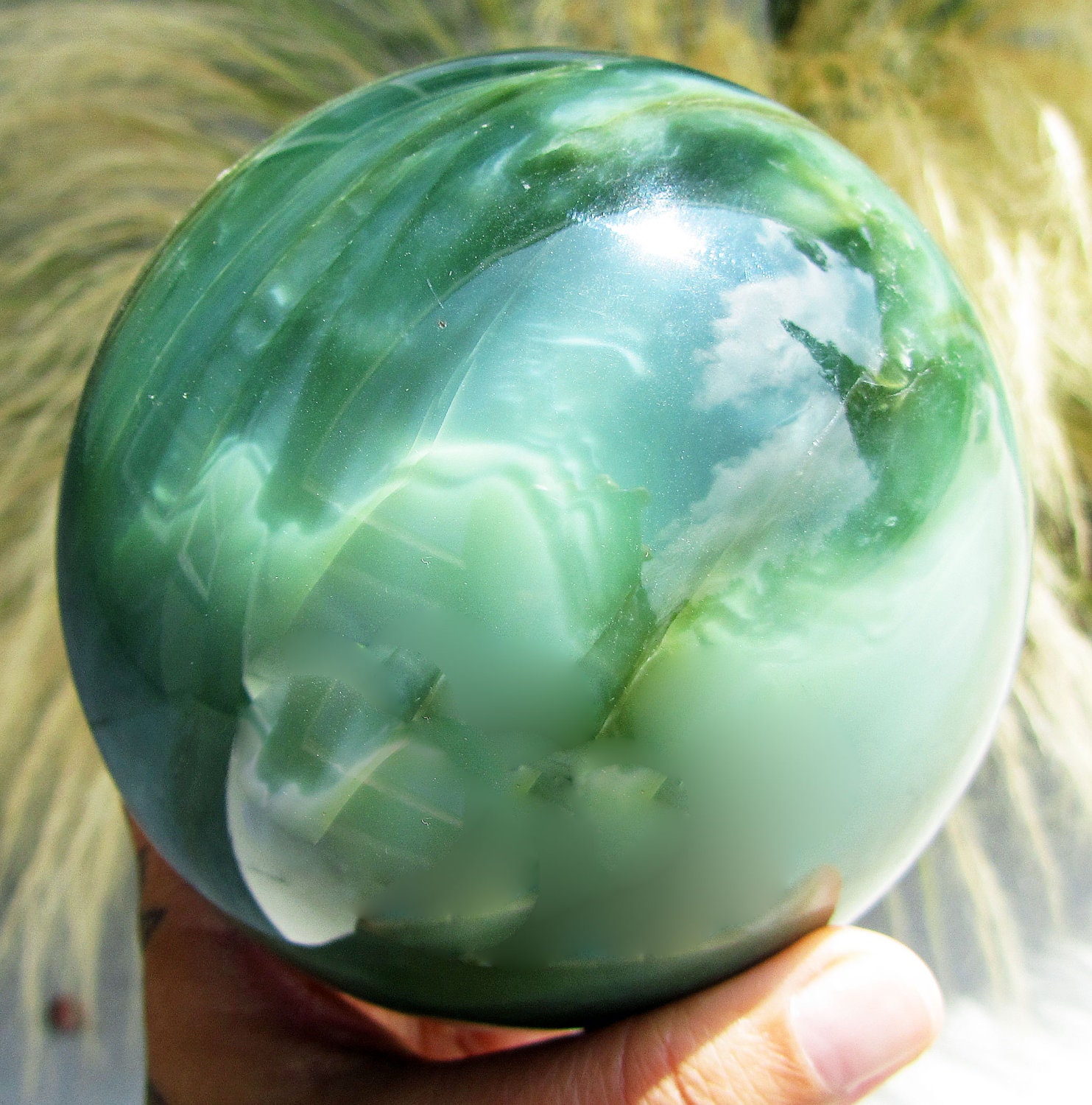 Marbled Green "Dreamtime" Jade Sphere with Stand
