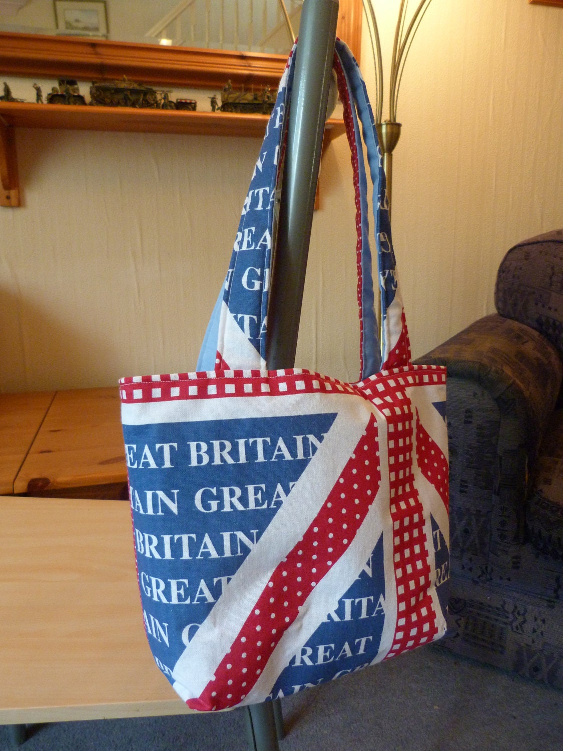 SALE 25% OFF Union jack flag and red spot fabric bag.
