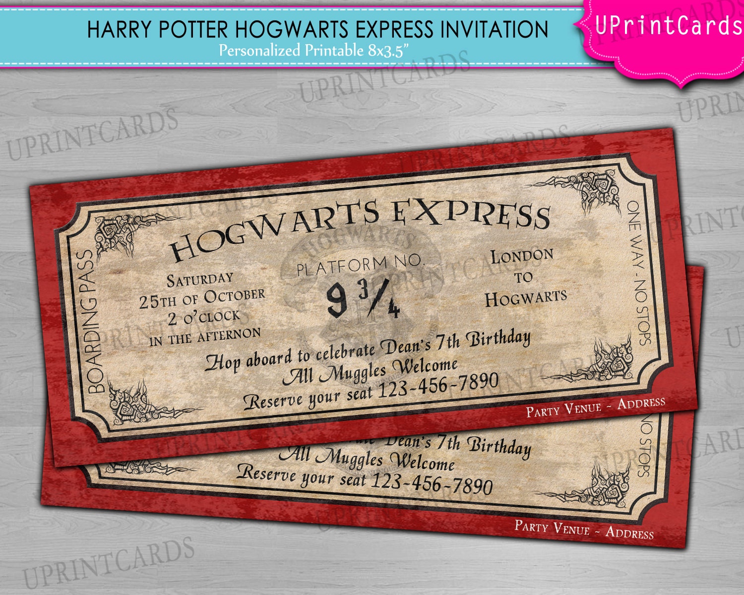 DIY PRINTABLE - Hogwarts Express - Harry Potter Ticket  Birthday Party - Personalized - Digital Printable Invitation Boarding Pass JPEG file
