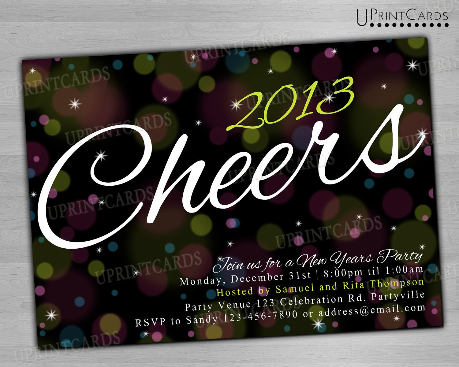 DIY PRINTABLE -2013 Cheers New Years Party Invitation - Personalized Digital Printable Invite Card 4x6 or 5x7 JPEG