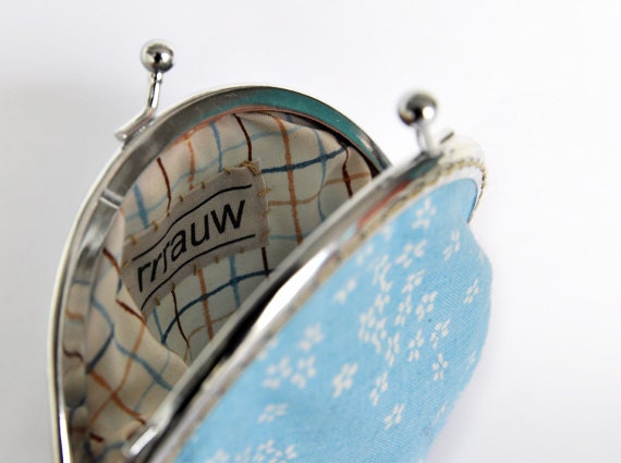 Blue vintage fabric purse, handmade and unique