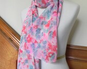 Hand Dyed Silk Scarf of Crepe de Chine Silk in Rose Red, Pink, and Blue-Green, Ready to Ship - RosyDaysScarves