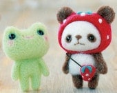 Japanese Wool Needle Felting Craft Kit -  Strawberry-hat Bear & Frog