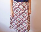 20% SALE Vintage retro skirt white blue red women size medium large