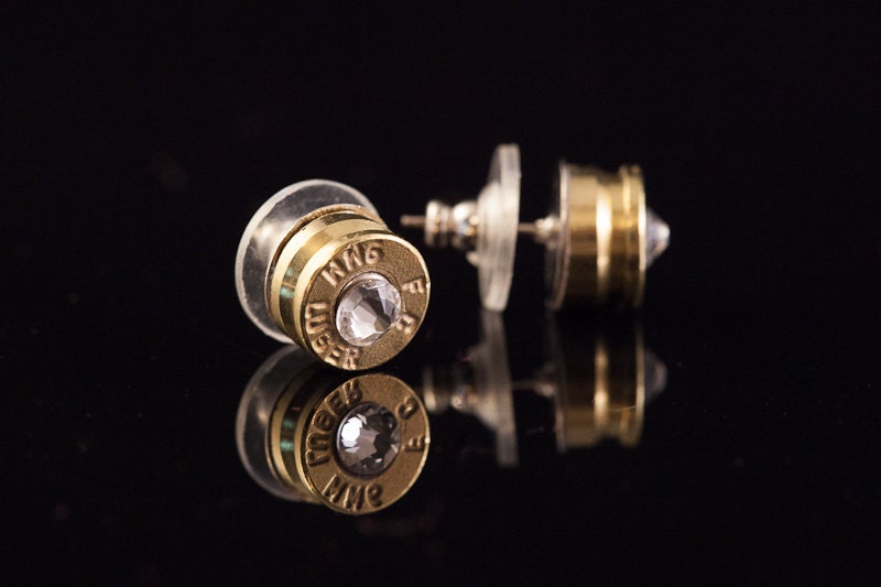 Bullet Earrings-Signature 9mm Bullet Stud Earrings-Brass-Gold, "Get Your Bling On"-Free US and Canada Shipping