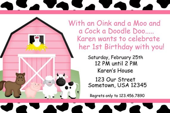 ... Farm Animals Pink Invitations PRINTABLE - Birthday Party - Baby Shower