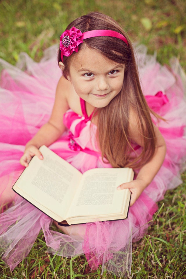Matching Fuscia Satin headband with pink bling