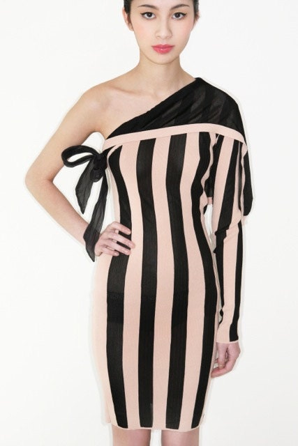 Reserved for Shannon fabulous vintage JEAN PAUL GAULTIER asymmetric one shoulder stripe knit dress