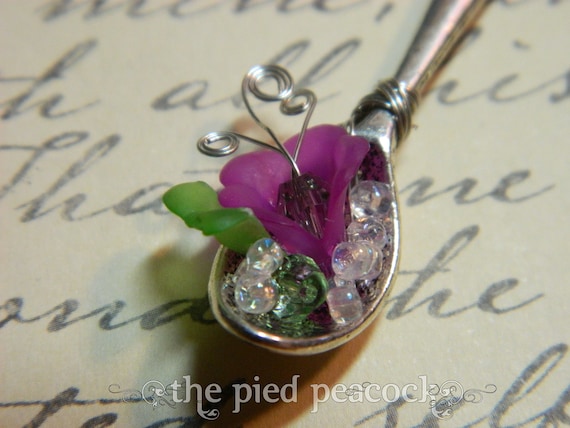 Fairy Garden Spoons, Silver Spoon Necklace with Tiny Flower Garden, Fantasy Fun