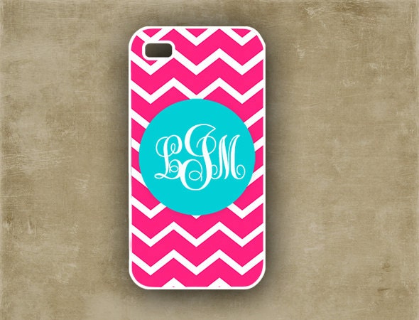 Personalized Bridesmaid gifts - iPhone 4s cover - Neon fashion pink blue chevron monogram Iphone 5 case Iphone 4 silicone or plastic (9695)
