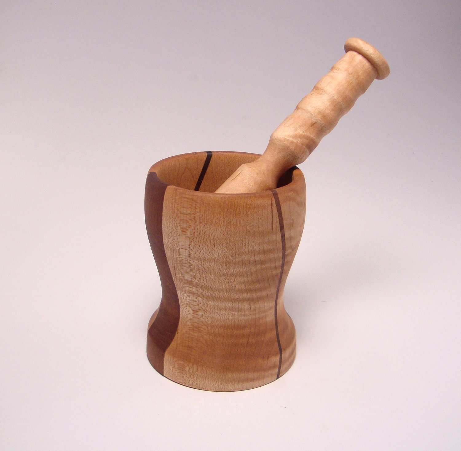 Pestle and Mortar, tiger maple & black walnut combination, beautiful and unique piece