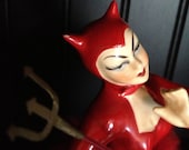 HARD TO FIND Vintage Halloween Devil Pin Up Style Woman/Lady Ballerina/Dancer with Red Tutu Holding Pitch Fork 2/2