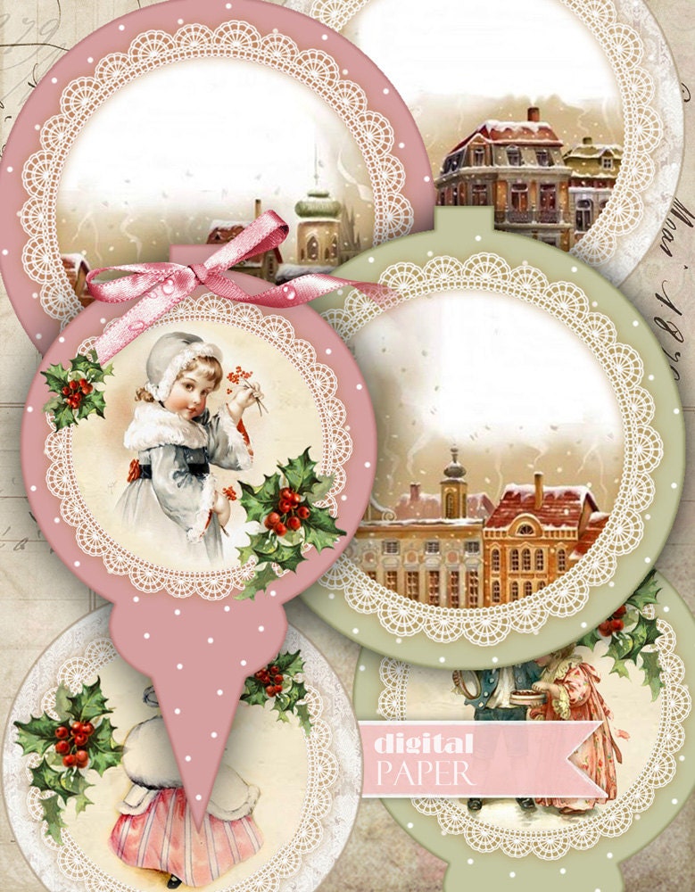 Christmas Baubles - digital collage sheet - set of 6 elements
