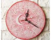 The Pink Moon and Stars Wall Clock Home Decor for Children Baby Kid Girl Nursery Playroom
