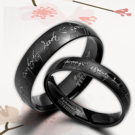 ... ring Elvish Engrave GroomBride Wedding Engagement Titanium Rings Set