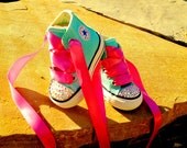 Toddler Hi-Top Aqua Blue Converse With Swarovski Rhinestones Size 5