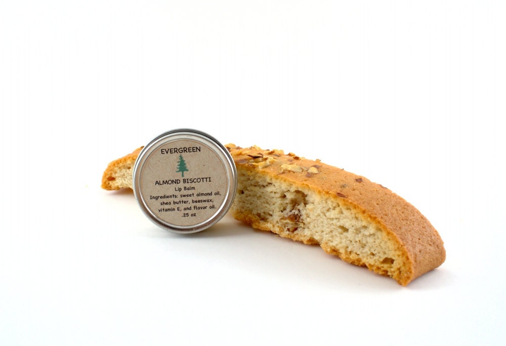 Almond Biscotti Lip Balm - Made with all natural beeswax and organic shea butter - Lip Balm Tin