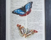 BUTTERFLY ART Mixed Media Original Print on an Vintage DICTIONARY Page french Upcycled Book Page Dictionary Antique book print  (278)