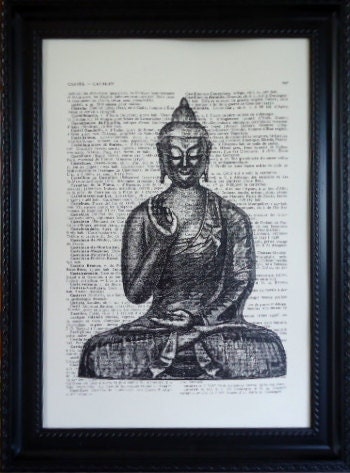 BUDDHA ART print on an vintage dictionary page french print buddha ANTIQUE book page (302)