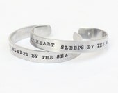 Nautical Bracelet.  My Heart Sleeps By The Sea. Hand Stamped Metal Cuff. Beach Jewelry