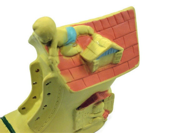 Vintage Squeaky Toy Yellow Old women in the Shoe Nursery Rhyme 1960