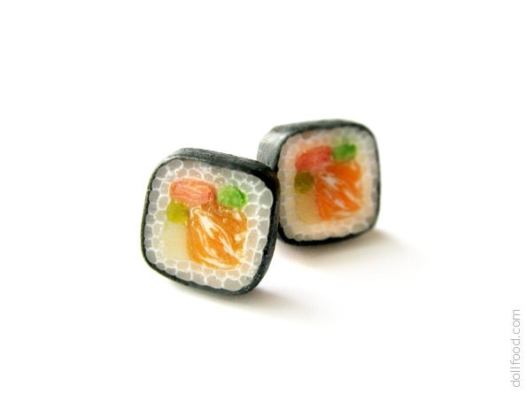 Food Jewelry - Sushi Rolls Earrings Post - Small Ear Studs