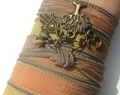 Tree of Life Hamsa Silk Wrap Bracelet Om Yoga Jewelry Namaste Autumn Fall Orange Brown Yellow Necklace Earthy Unique Gift Under 50 Item S42